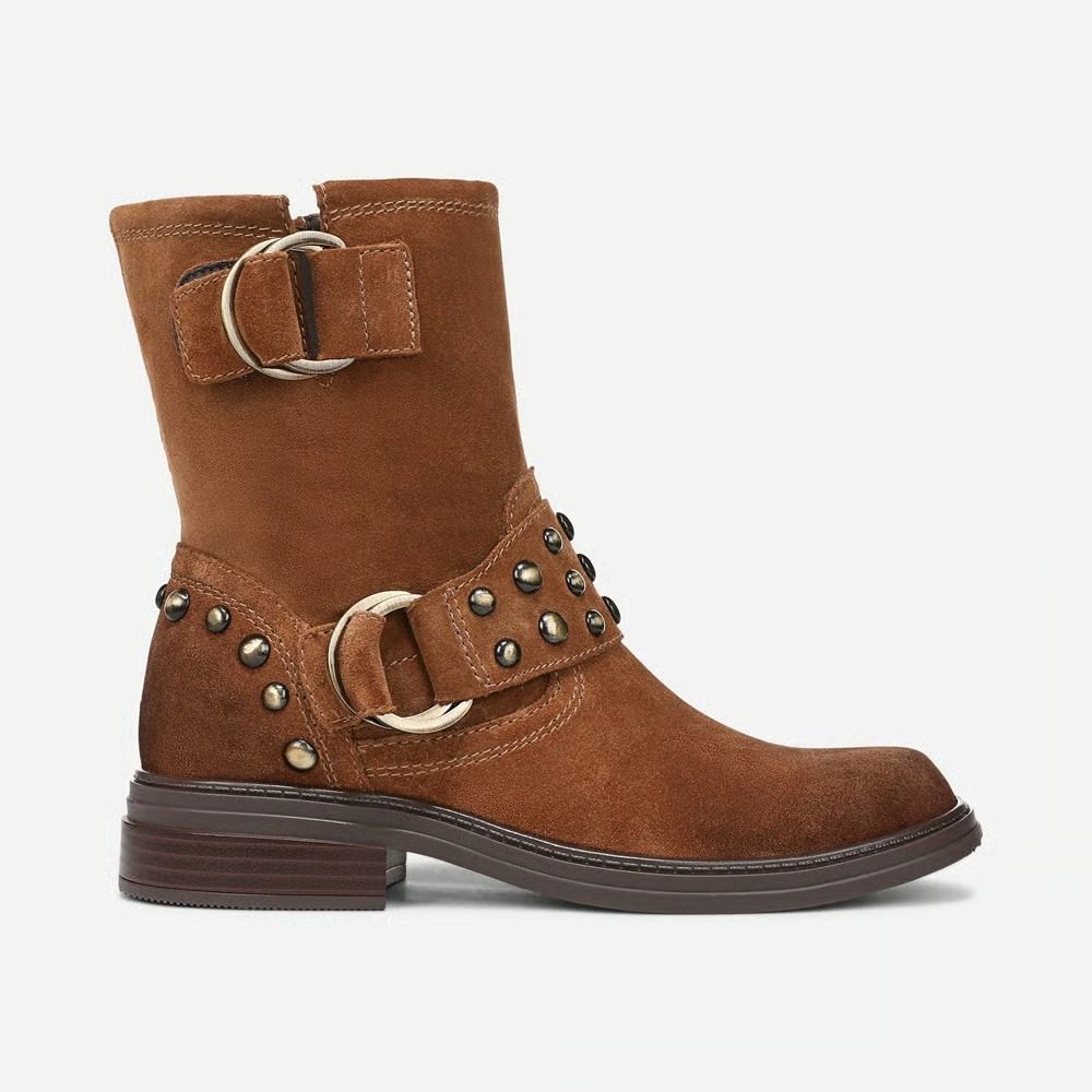 Naturalizer Womens Optimus Moto Boot Dark Chestnut Brown Stud Suede 11 M - Picture 4 of 12